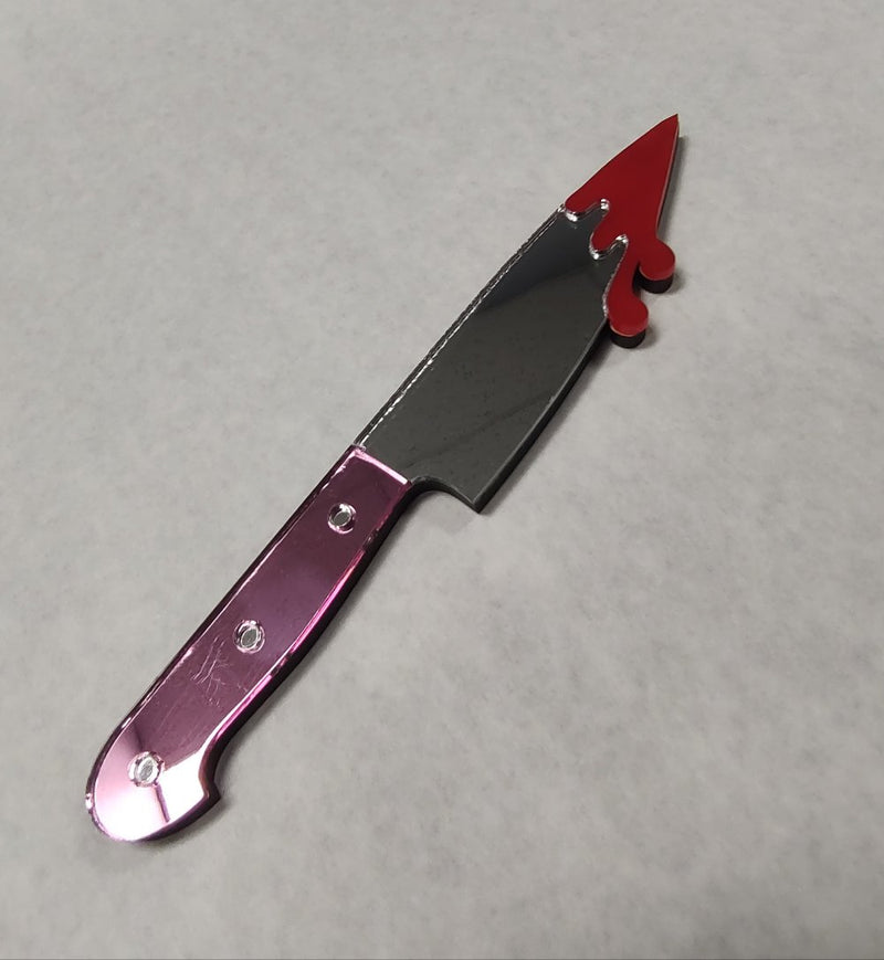 Pink Acrylic Mirror Knife Magnet Murder Mystery Gift Spooky Present 