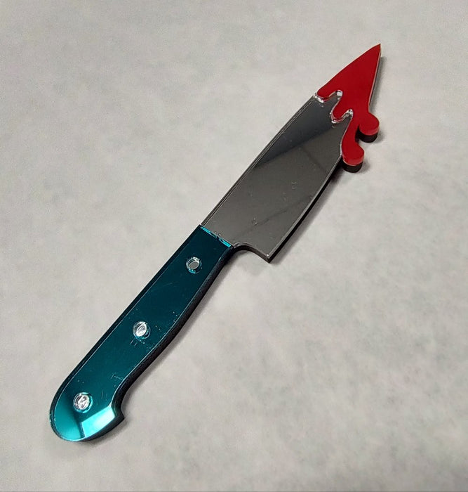 Teal Acrylic Mirror Knife Magnet Murder Mystery Gift Spooky Present 