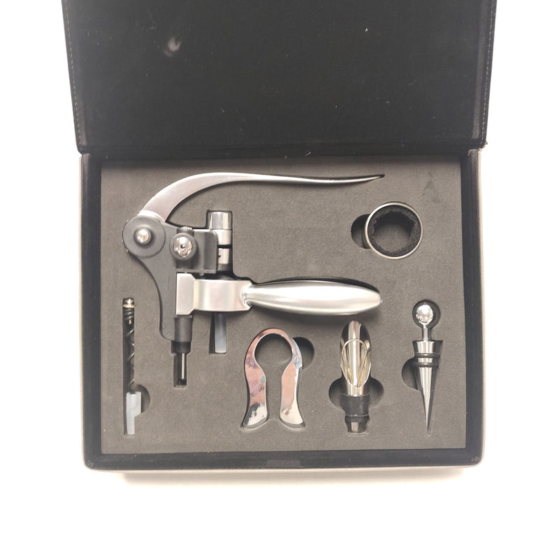 Engraved Faux Leather 5PC Wine Opening Set