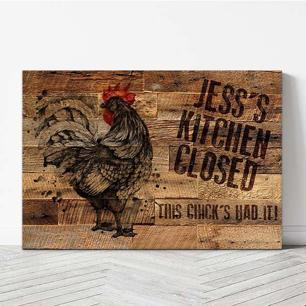 Personalized Rustic Chicken Artwork - Wood Slat Rooster Kitchen Closed on Canvas