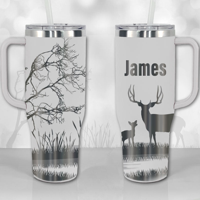 Personalized 40 oz Tumbler with Handle - Deer Hunter Dad / Papa / Custom