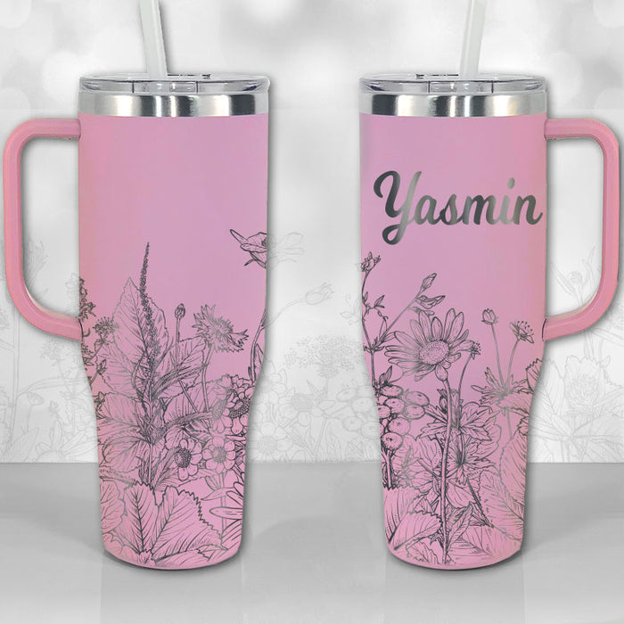 Personalized 40 oz Tumbler with Handle - Wildflowers with Name or Mono —  Wichita Gift Company
