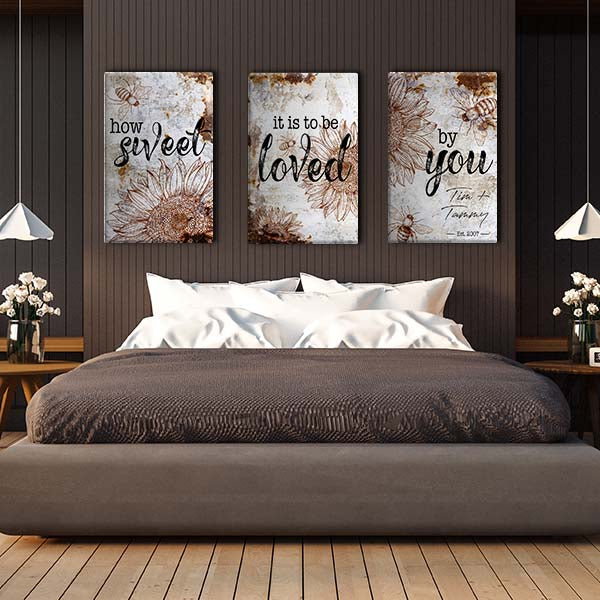 Personalized 3-Piece Bee & Sunflower Rustic Art - How Sweet it is to Be Loved by You