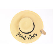 CC Beanie Floppy Distressed Sun Hat Good Vibes Embroidered Vacation Garden