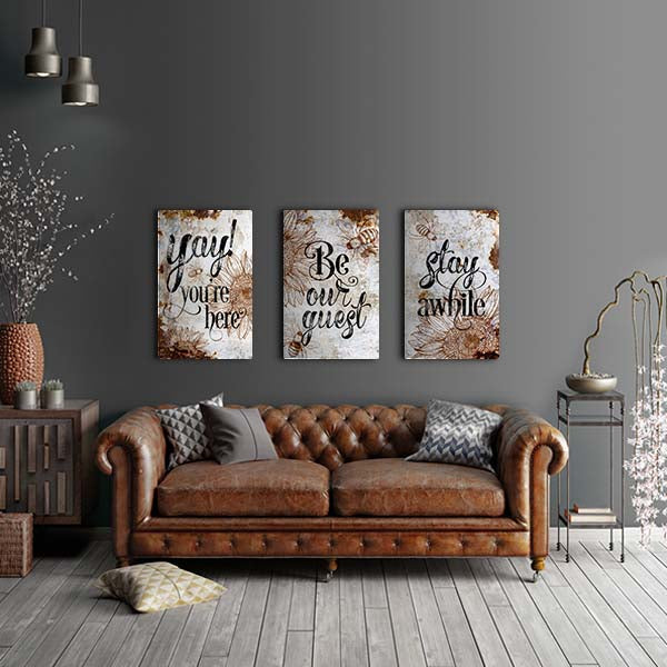 Rustic Bee & Sunflower Guest Room Welcome Rustic Wall Art