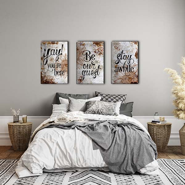 Rustic Bee & Sunflower Guest Room Welcome Rustic Wall Art