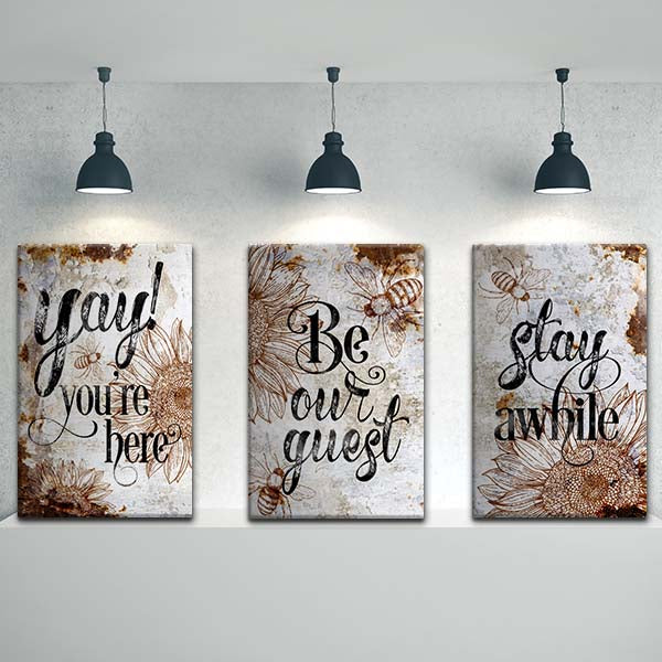 Rustic Bee & Sunflower Guest Room Welcome Rustic Wall Art