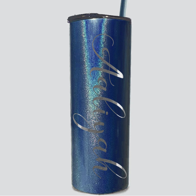 Personalized Script Name Engraved 20 oz Glitter Skinny Tumbler