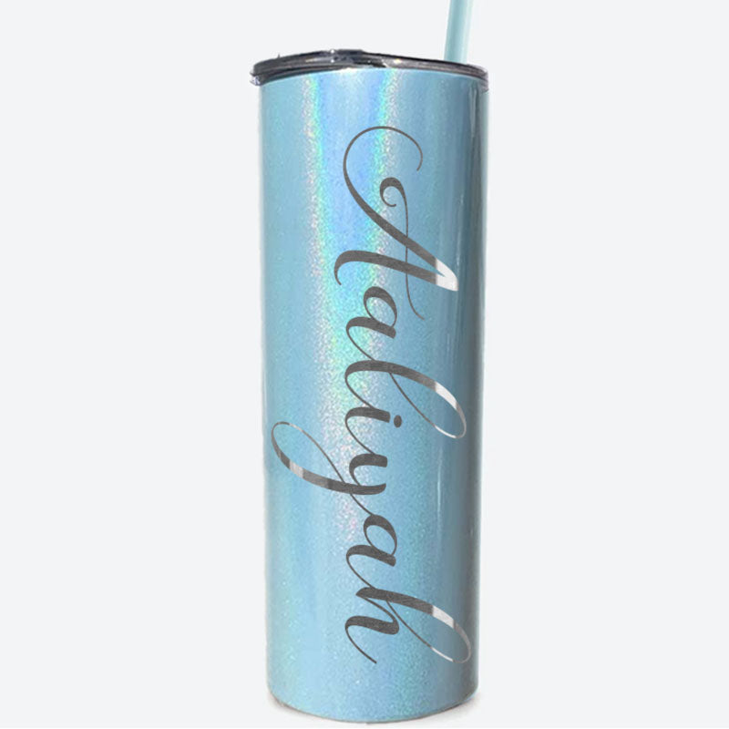 Personalized Script Name Engraved 20 oz Glitter Skinny Tumbler