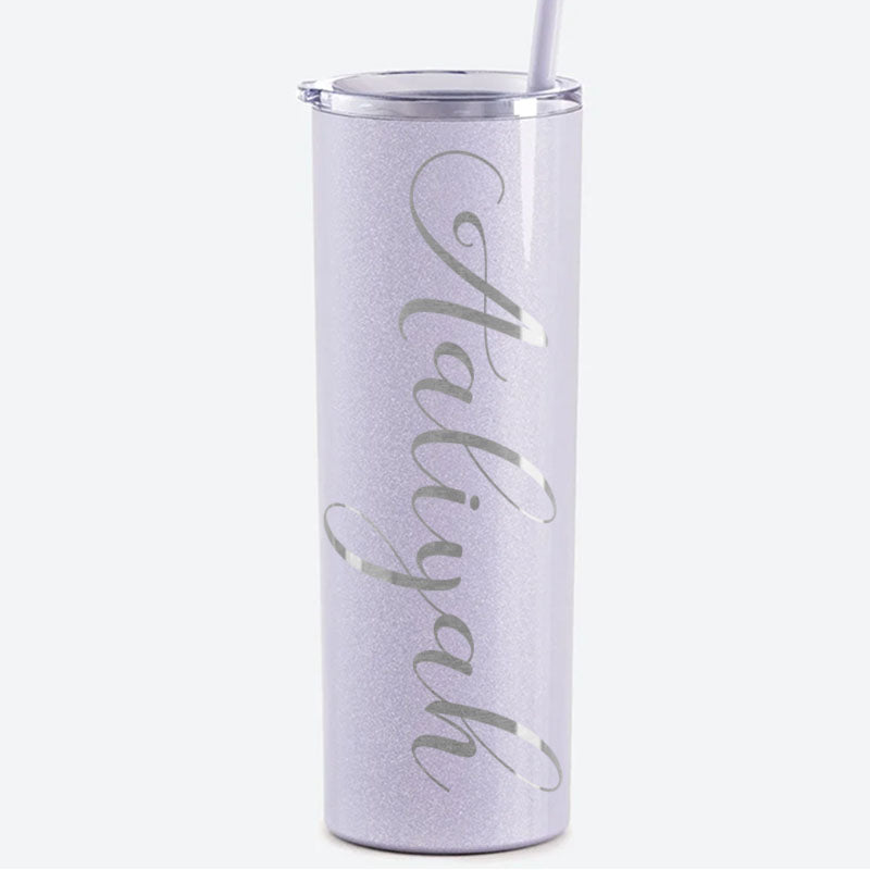 Personalized Script Name Engraved 20 oz Glitter Skinny Tumbler