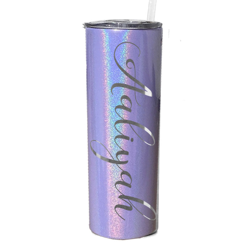 Personalized Script Name Engraved 20 oz Glitter Skinny Tumbler