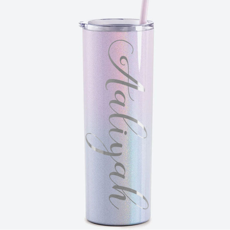 Personalized Script Name Engraved 20 oz Glitter Skinny Tumbler