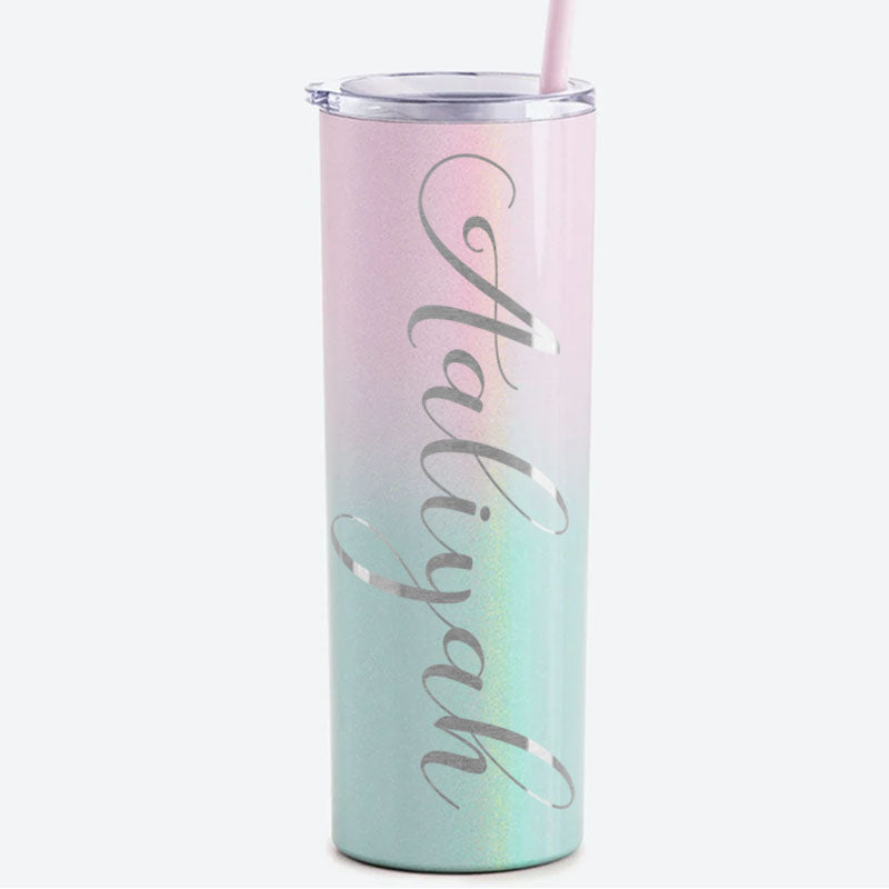 Personalized Script Name Engraved 20 oz Glitter Skinny Tumbler