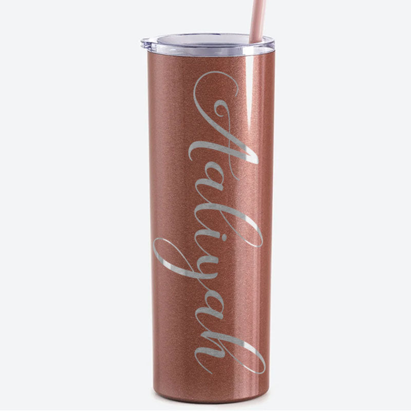 Personalized Script Name Engraved 20 oz Glitter Skinny Tumbler