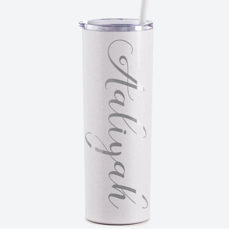 Personalized Script Name Engraved 20 oz Glitter Skinny Tumbler