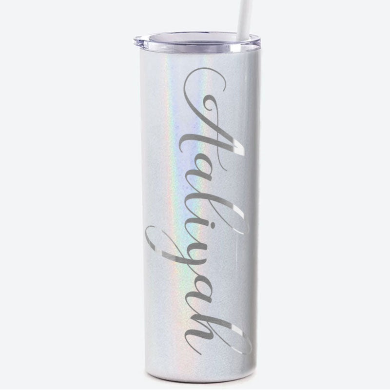 Personalized Script Name Engraved 20 oz Glitter Skinny Tumbler