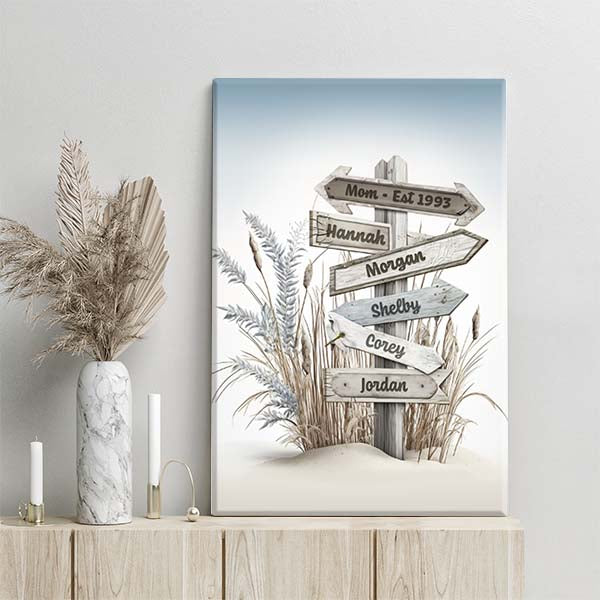 Personalized Memorial Dragonfly Beach Canvas Family Name Sign Wall Art