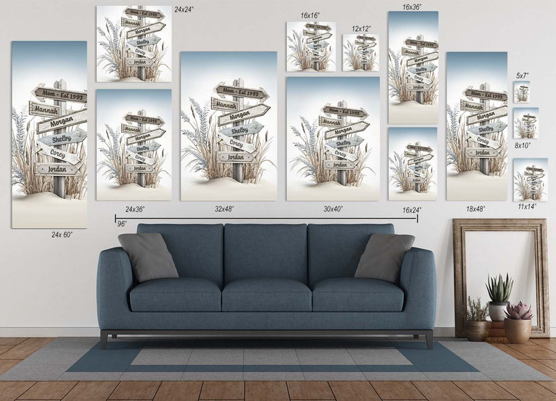 Personalized Memorial Dragonfly Beach Canvas Family Name Sign Wall Art