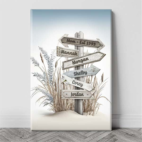 Personalized Memorial Dragonfly Beach Canvas Family Name Sign Wall Art