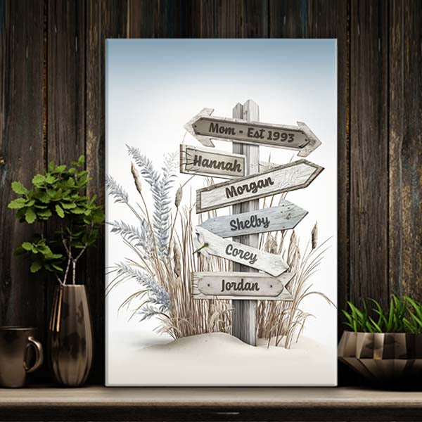 Personalized Memorial Dragonfly Beach Canvas Family Name Sign Wall Art