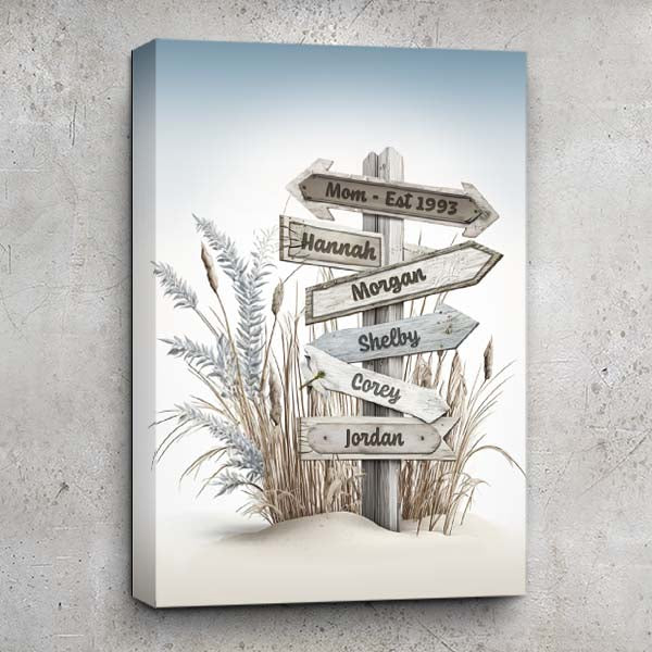 Personalized Memorial Dragonfly Beach Canvas Family Name Sign Wall Art