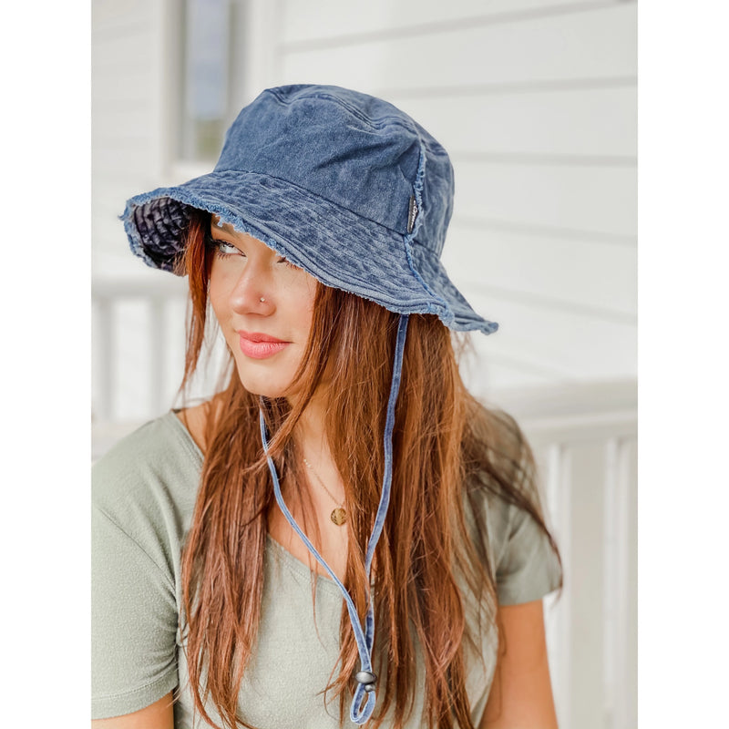 Washed Denim Distressed Bucket Hat C.C Beanie