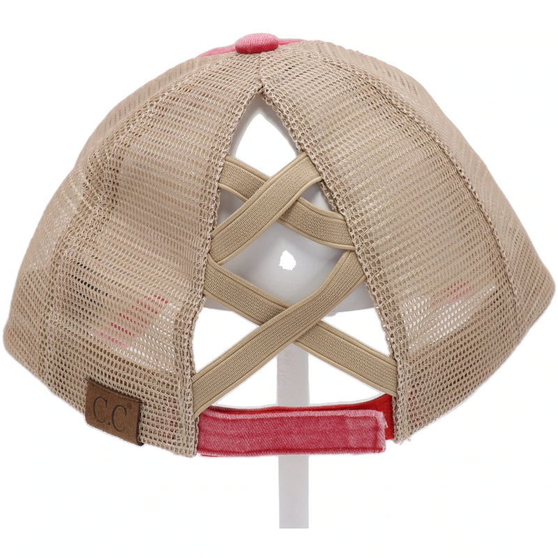 Authentic CC Beanie Criss Cross Distressed Denim Ponytail Hat