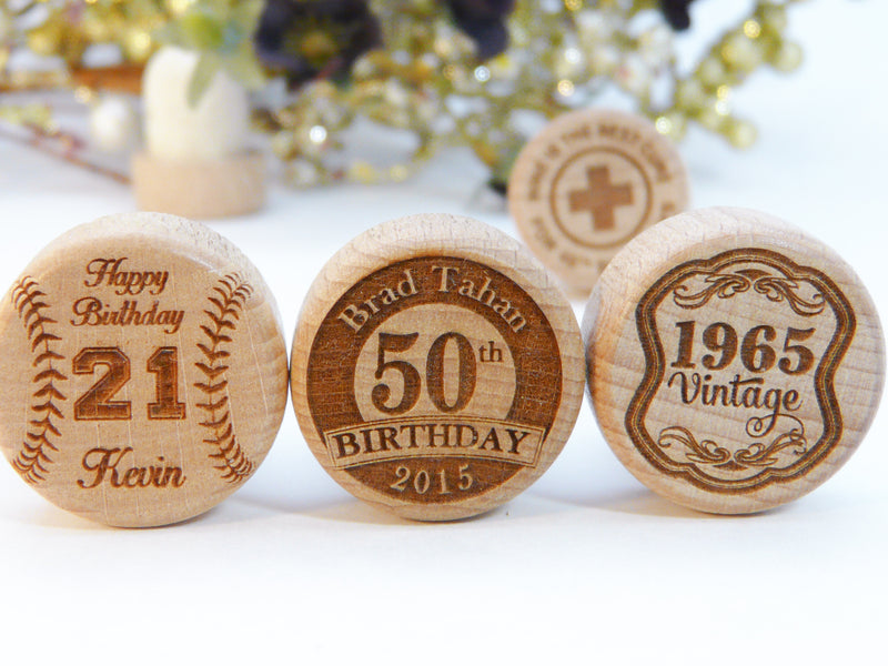 Personalized Wood Wine Stoppers - Logo or Wedding Favor Wine Corks
