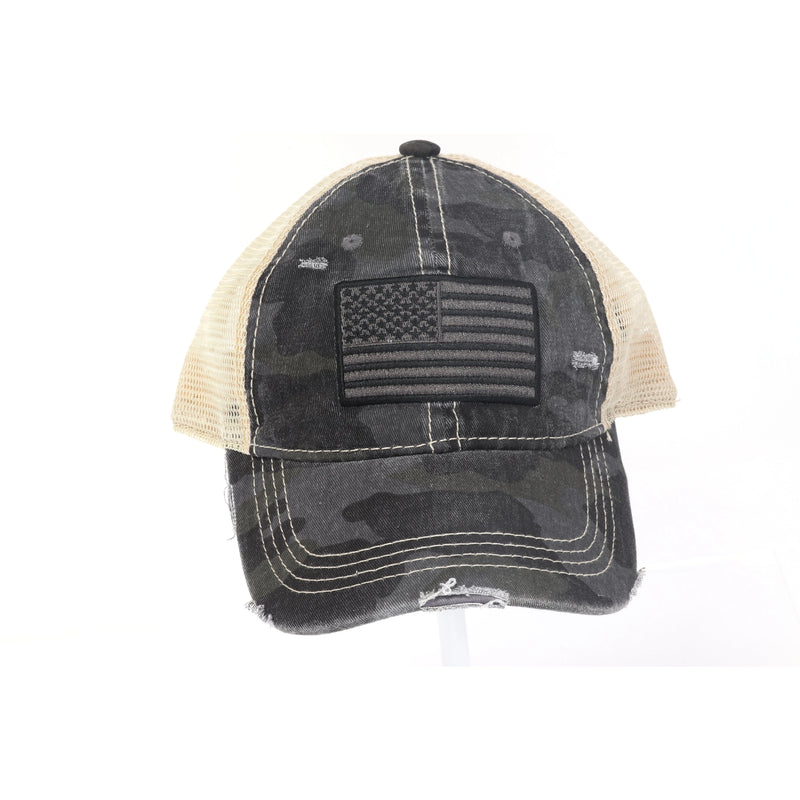 Authentic CC Beanie USA Flag Camouflage Mesh Back High Pony Ball Cap