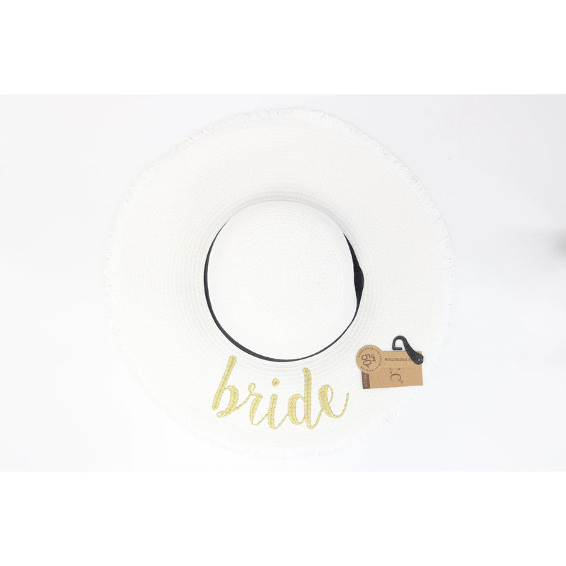 CC Beanie Bride Floppy Sun Hat White Gold Embroidered Gift Bachelorette Party