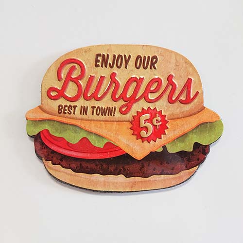 BURGER EMBOSSED TIN MAGNET