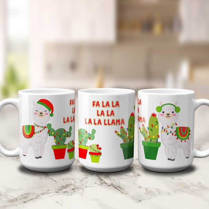 Funny Christmas Mug - Fa La La La Llama with cute Cactus