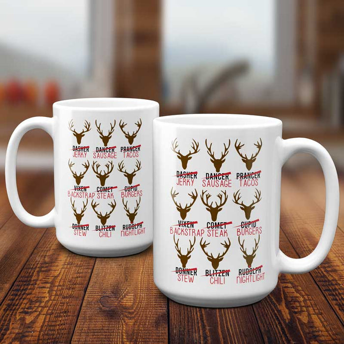 Hilarious Christmas Mug - Reindeer Names Replaced with Cuts of Meat
