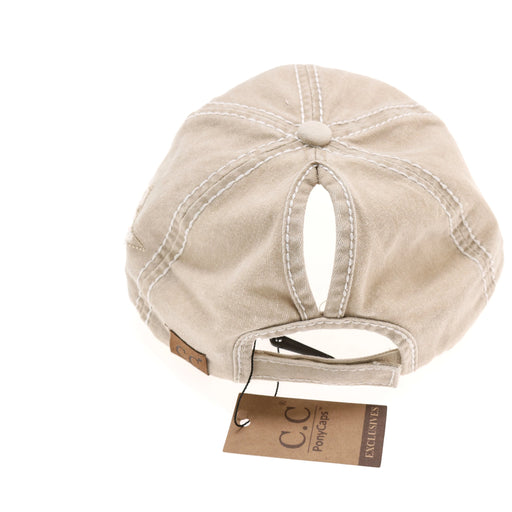 beige tan Authentic CC Beanie Distressed High Pony Cap with Glitter Stars ballcap hat sparkle