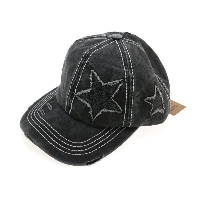 black Authentic CC Beanie Distressed High Pony Cap with Glitter Stars ballcap hat sparkle 