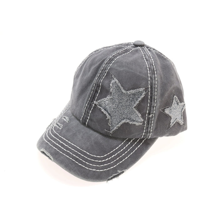 Gray Grey Authentic CC Beanie Distressed High Pony Cap with Glitter Stars ballcap hat sparkle