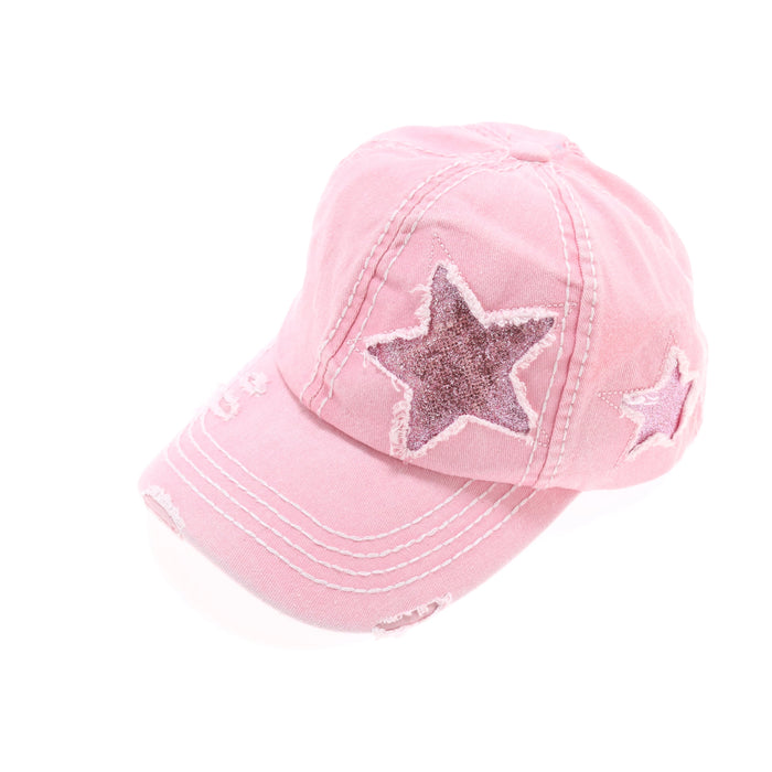 Light Baby Pink Authentic CC Beanie Distressed High Pony Cap with Glitter Stars ballcap hat sparkle
