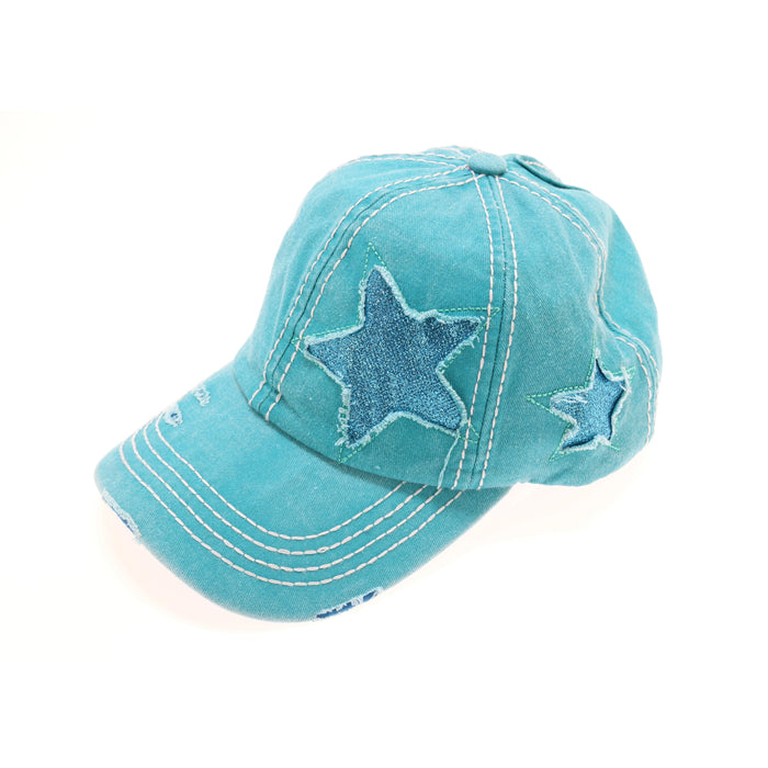 teal blue light blue mint Authentic CC Beanie Distressed High Pony Cap with Glitter Stars ballcap hat sparkle