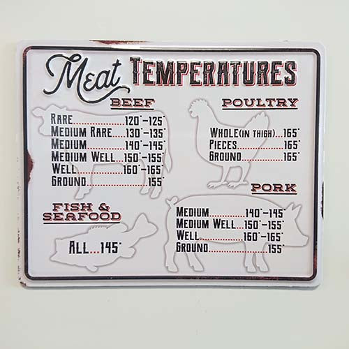 MEAT TEMPERATURES EMBOSSED TIN MAGNET