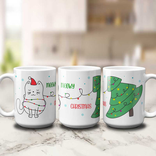 Cute Meowy Christmas Mug Gift for Cat Lovers