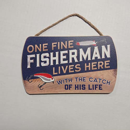 One Fine Fisherman with the Catch of His Life Hanging Wood Wall Décor