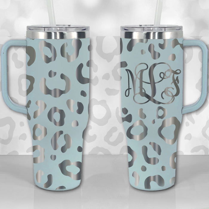 Blue Leopard Insulated Tumbler with Handle