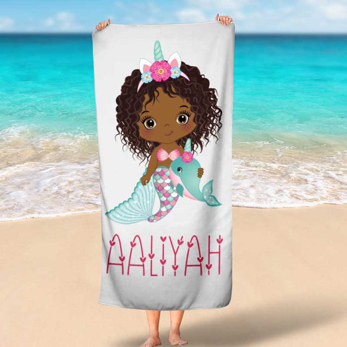 Oversize Personalized Mermaid Name Beach Towel for Girls