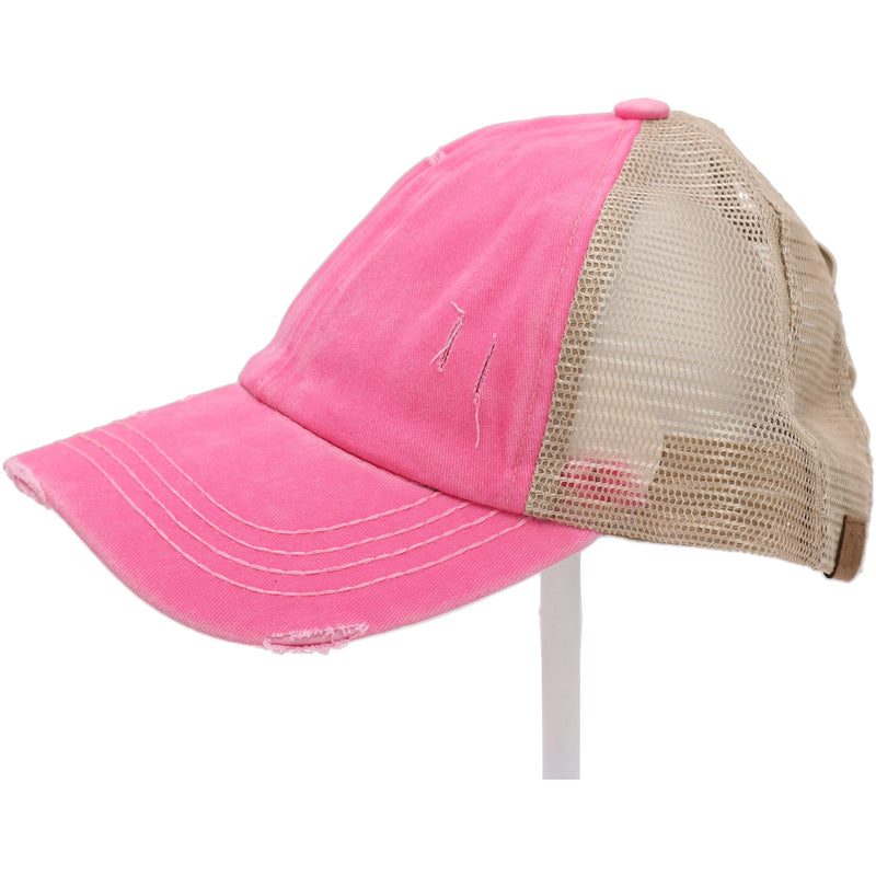 Authentic CC Beanie Criss Cross Distressed Denim Ponytail Hat