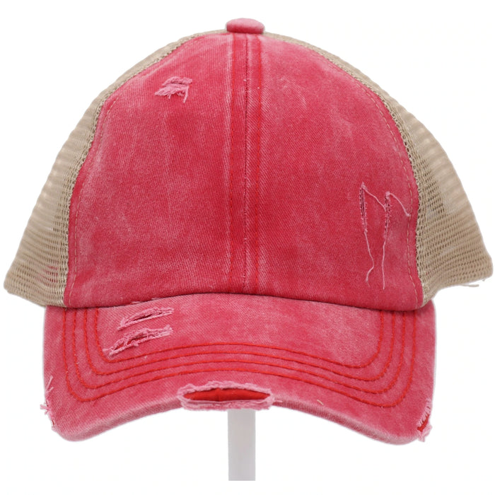 Authentic CC Beanie Criss Cross Distressed Denim Ponytail Hat
