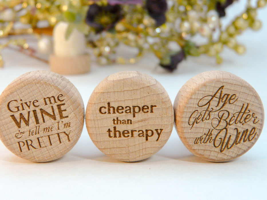 Personalized Wood Wine Stoppers - Logo or Wedding Favor Wine Corks